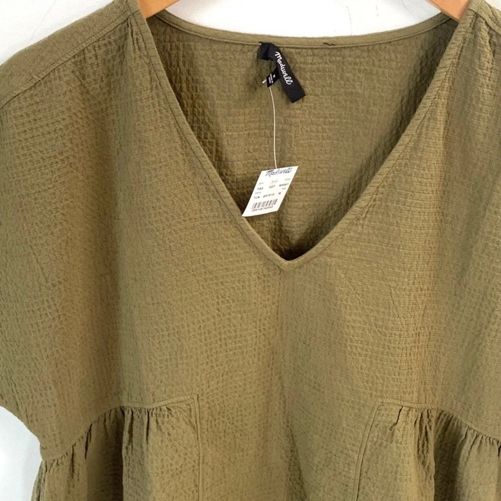 (A55) Madewell Crinkle Gauze Dolman-Sleeve Mini Dress, Olive Green, Size M, NWT - Picture 5 of 7